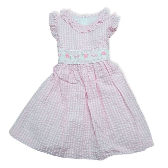 Pink smocked seersucker dress - Picture 1 of 4